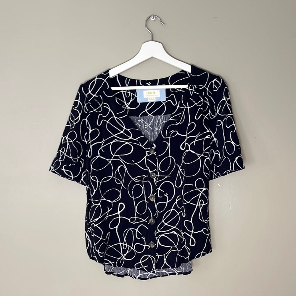 Maeve Navy Short Sleeve Blouse Size 10